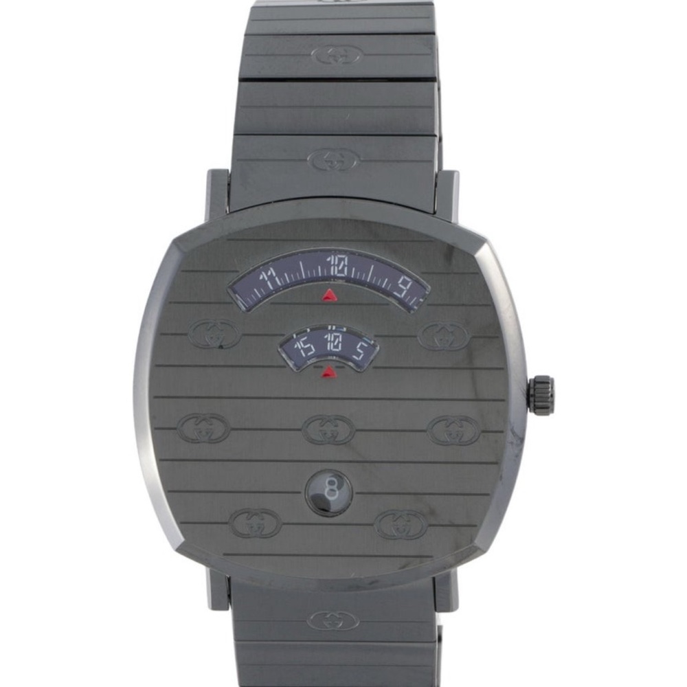 NWT Gucci Gray/Black Stainless Steel Dual-Window Watch